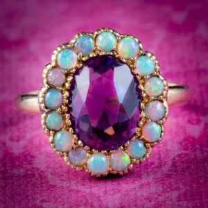 Antique Victorian Amethyst Opal Cluster Ring 9ct Gold Circa 1900