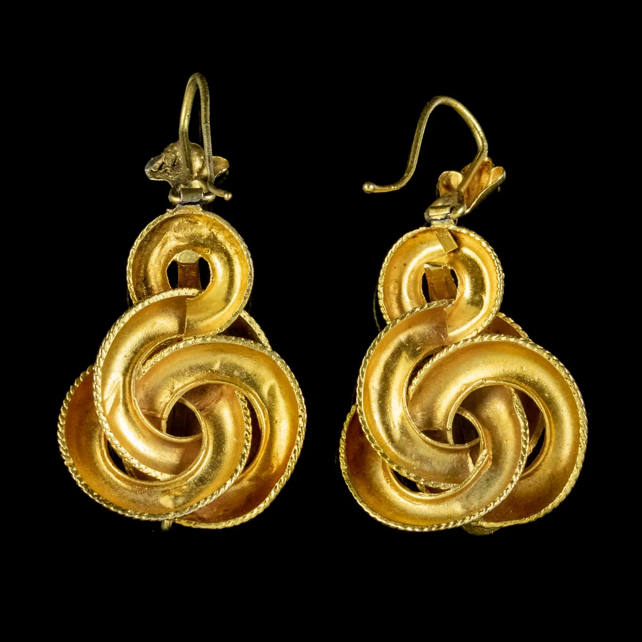 Antique Victorian Etruscan Revival Garnet Earrings 18ct Gold Circa 1870