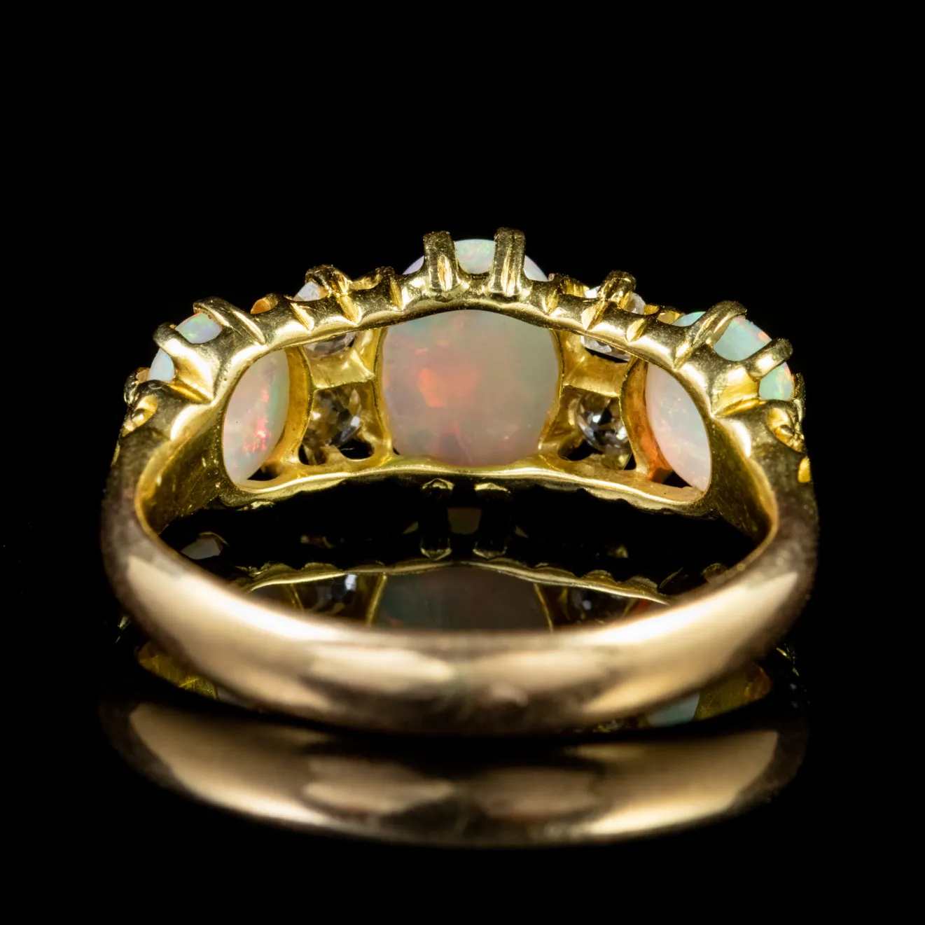 Antique Victorian Opal Diamond Trilogy Ring 18Ct Gold Circa 1880