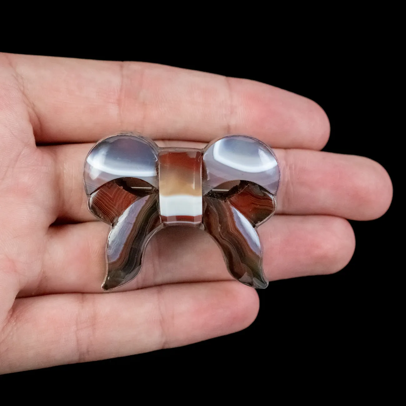 Antique Victorian Scottish Agate Bow Brooch Silver Circa 1860