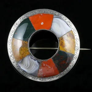 Antique Victorian Scottish Agate Brooch Circa 1860