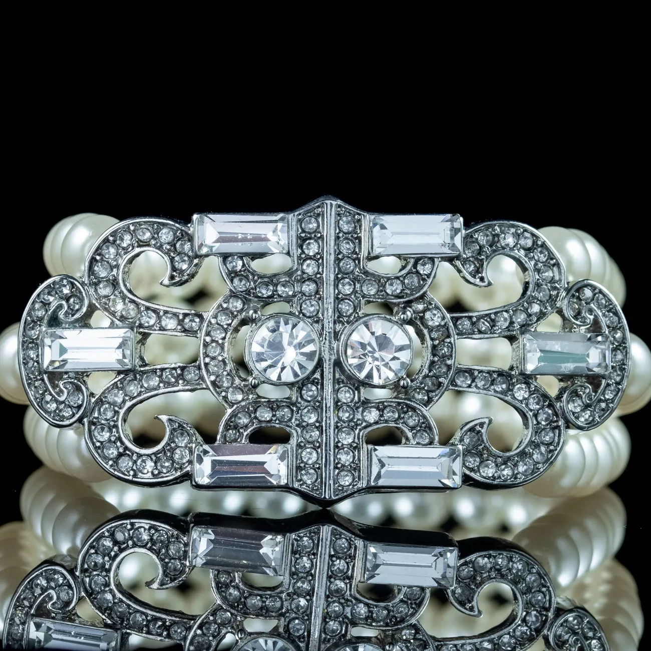 Art Deco Style Three Strand Pearl Bracelet