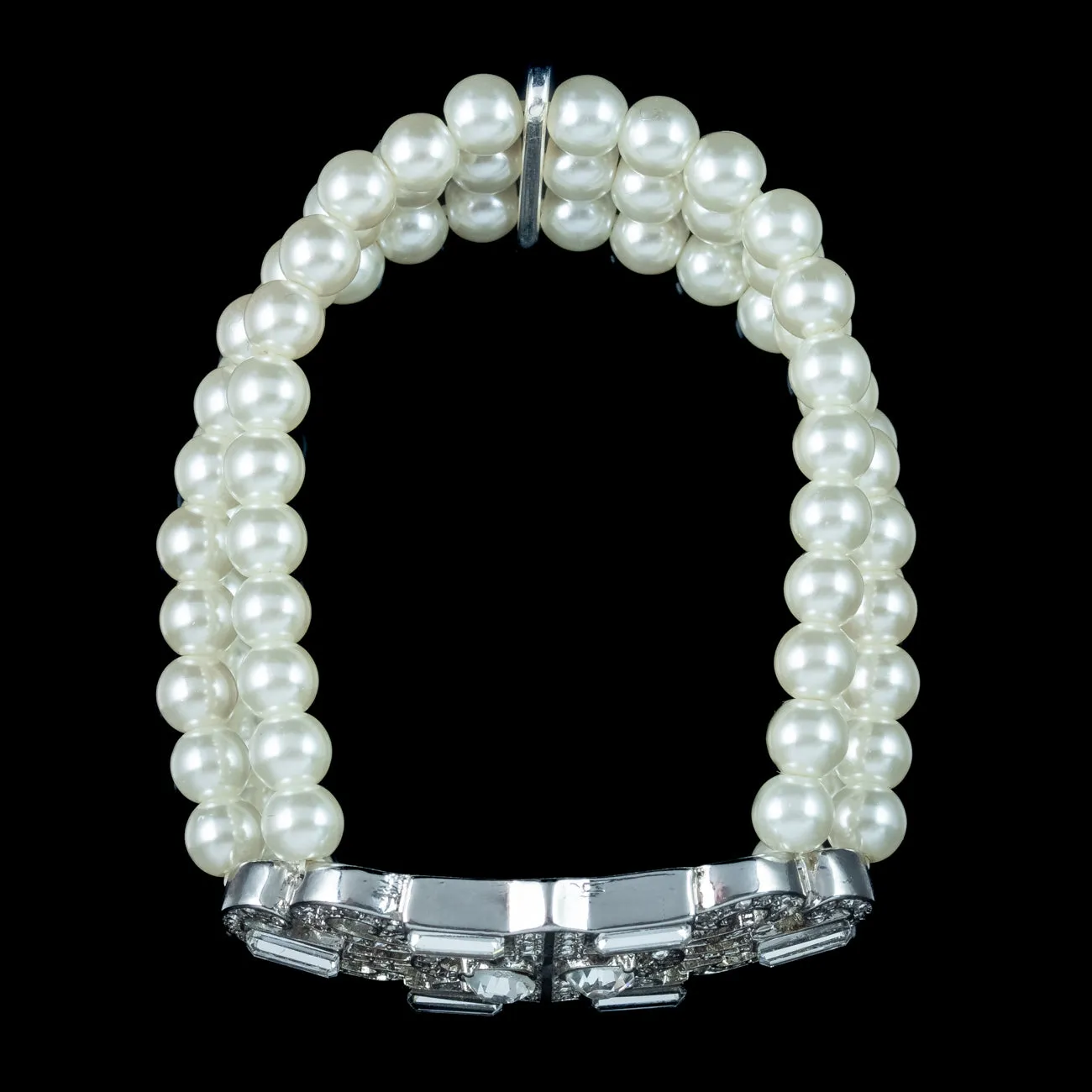 Art Deco Style Three Strand Pearl Bracelet