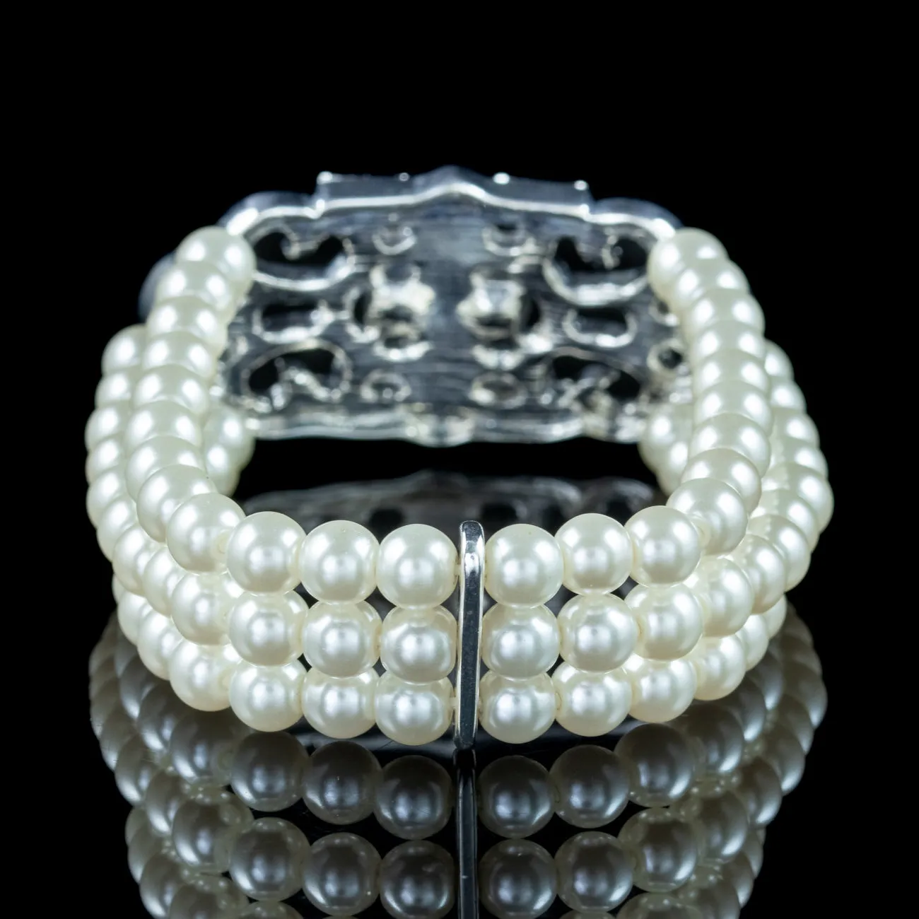 Art Deco Style Three Strand Pearl Bracelet