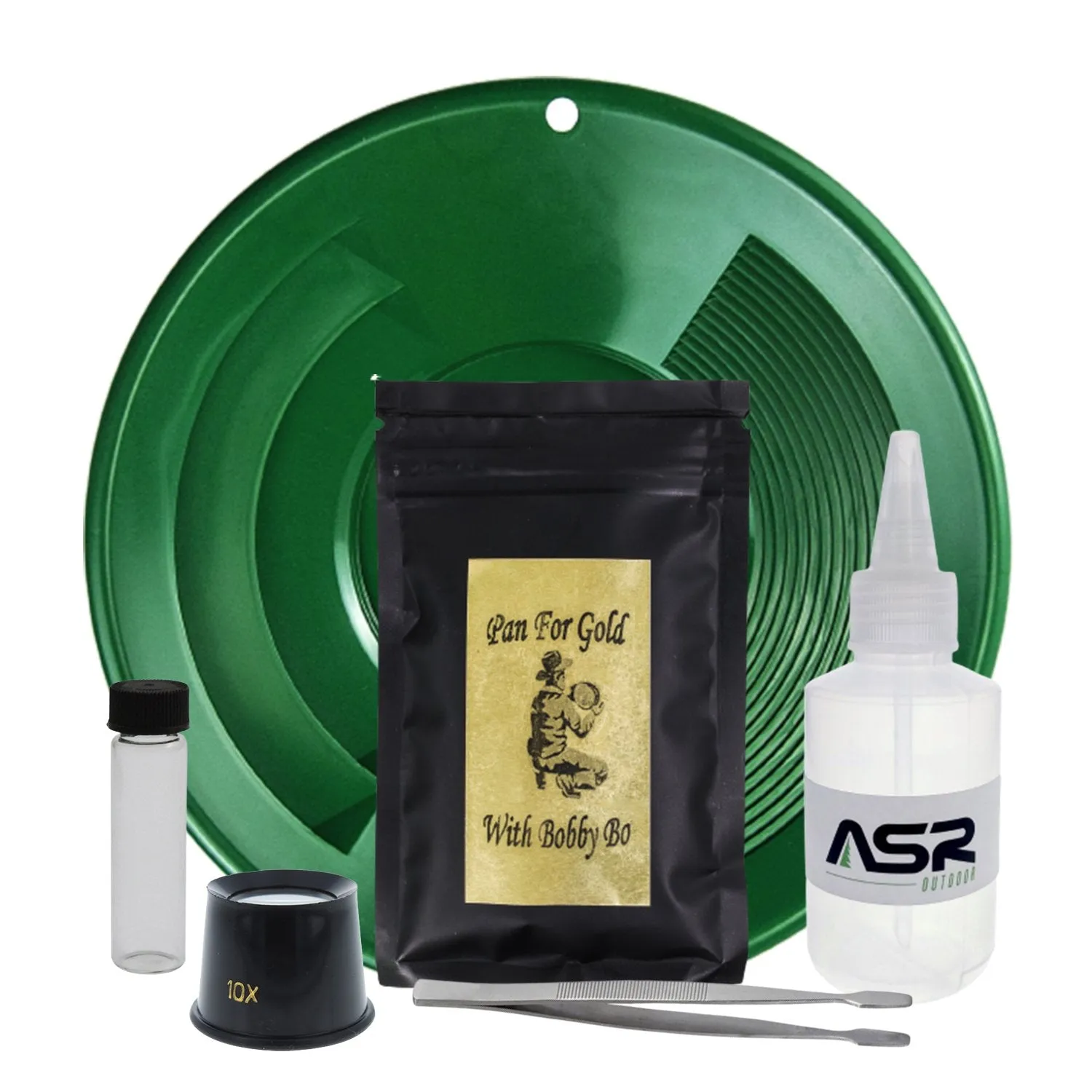 ASR Outdoor X Pan for Gold with Bobby Bo 3oz Beginner Paydirt Gold Panning Kit, 6pc