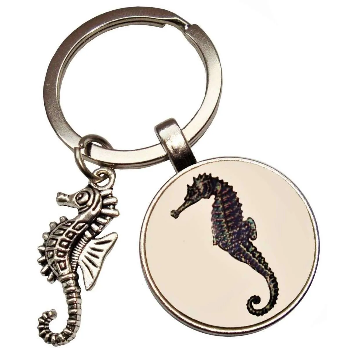 Bassin and Brown Seahorse Key Ring - White/Black