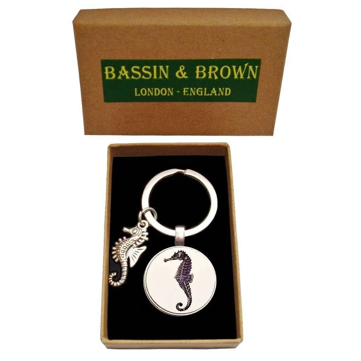 Bassin and Brown Seahorse Key Ring - White/Black