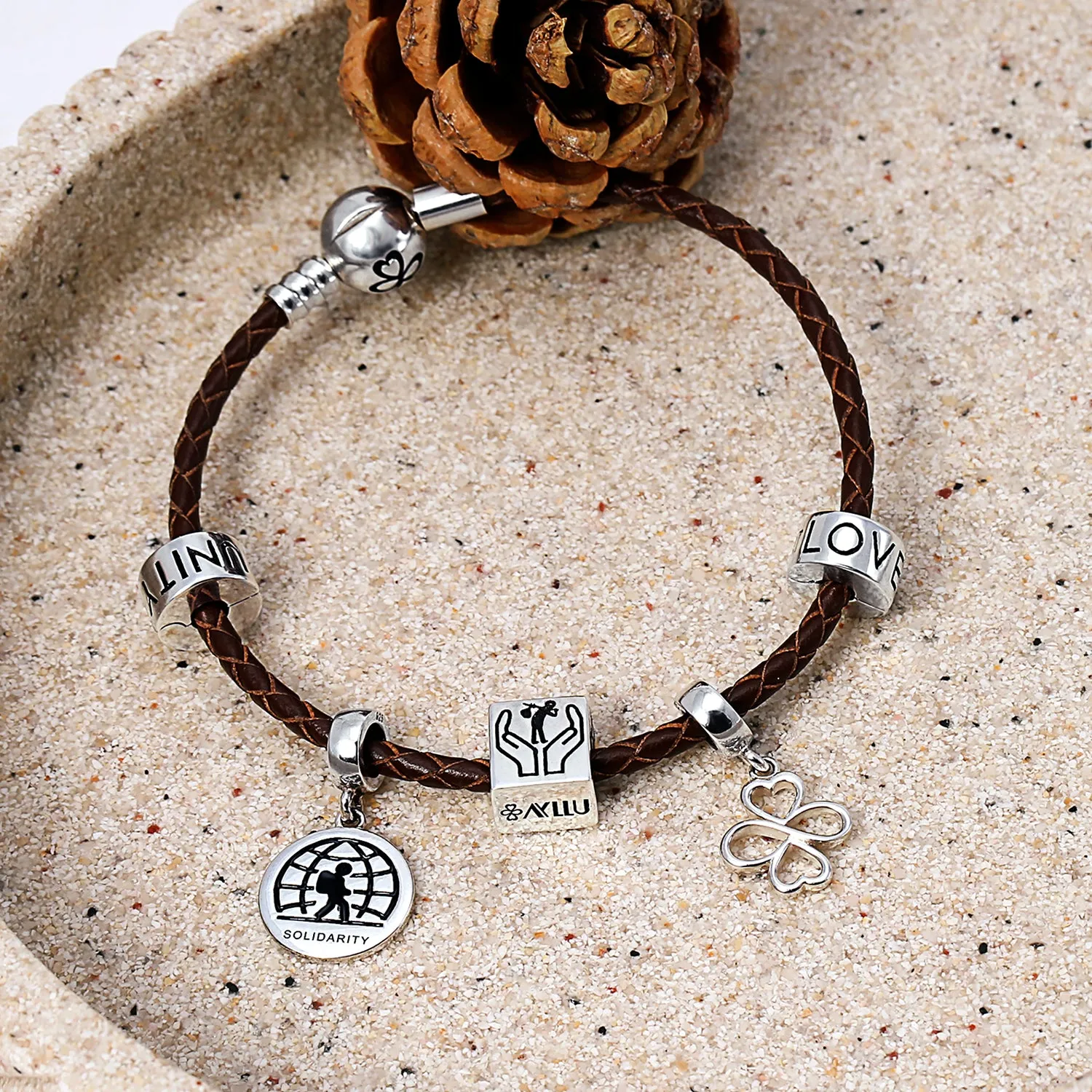 Bead Charm Solidarity Travel Diversity Immigrants Helping Hands Support Silver