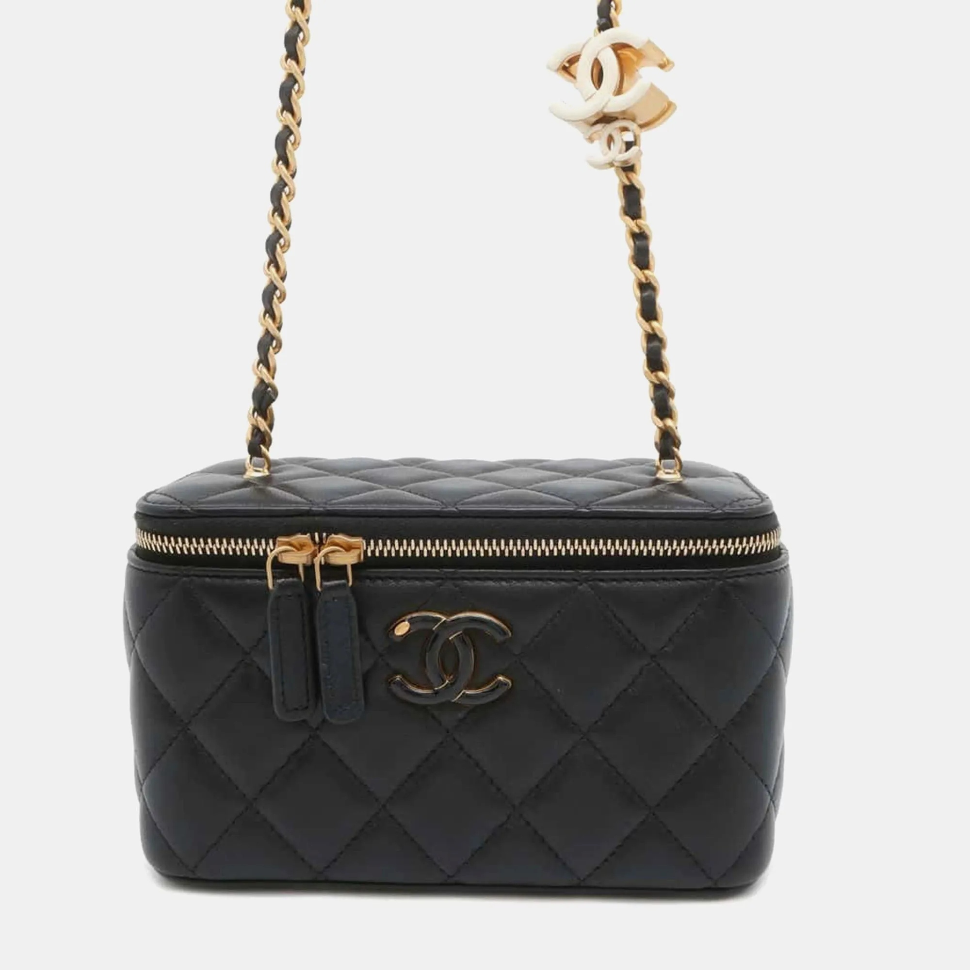 Black Lambskin Chain Vanity Bag