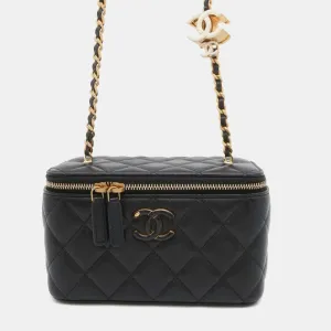 Black Lambskin Chain Vanity Bag