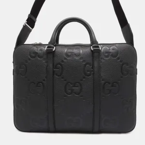 Black Leather Jumbo GG  Briefcase
