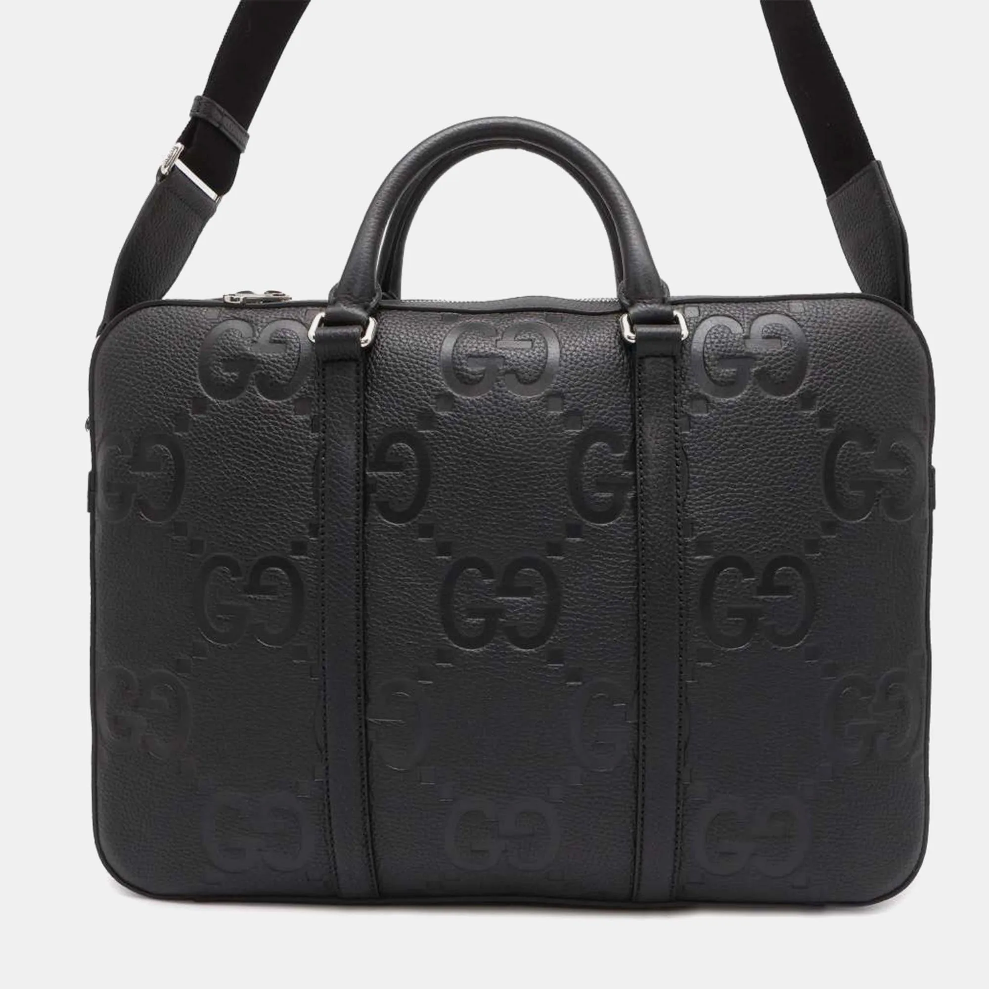Black Leather Jumbo GG  Briefcase