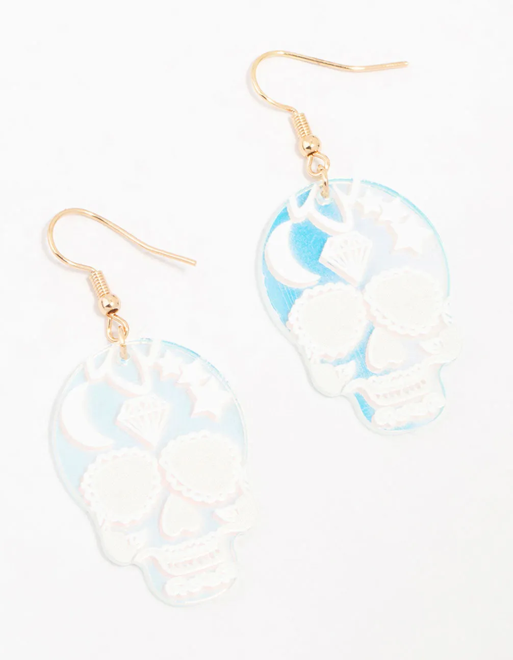 Blue Acrylic Skull Drop Earrings