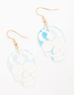 Blue Acrylic Skull Drop Earrings