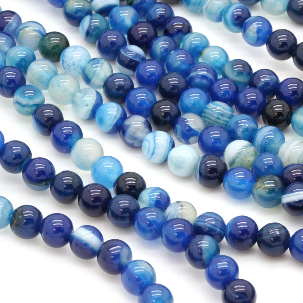 Blue Banded Agate Rounds 6mm - 35cm Strand