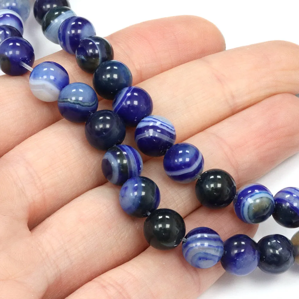 Blue Banded Agate Rounds 8mm - 35cm Strand