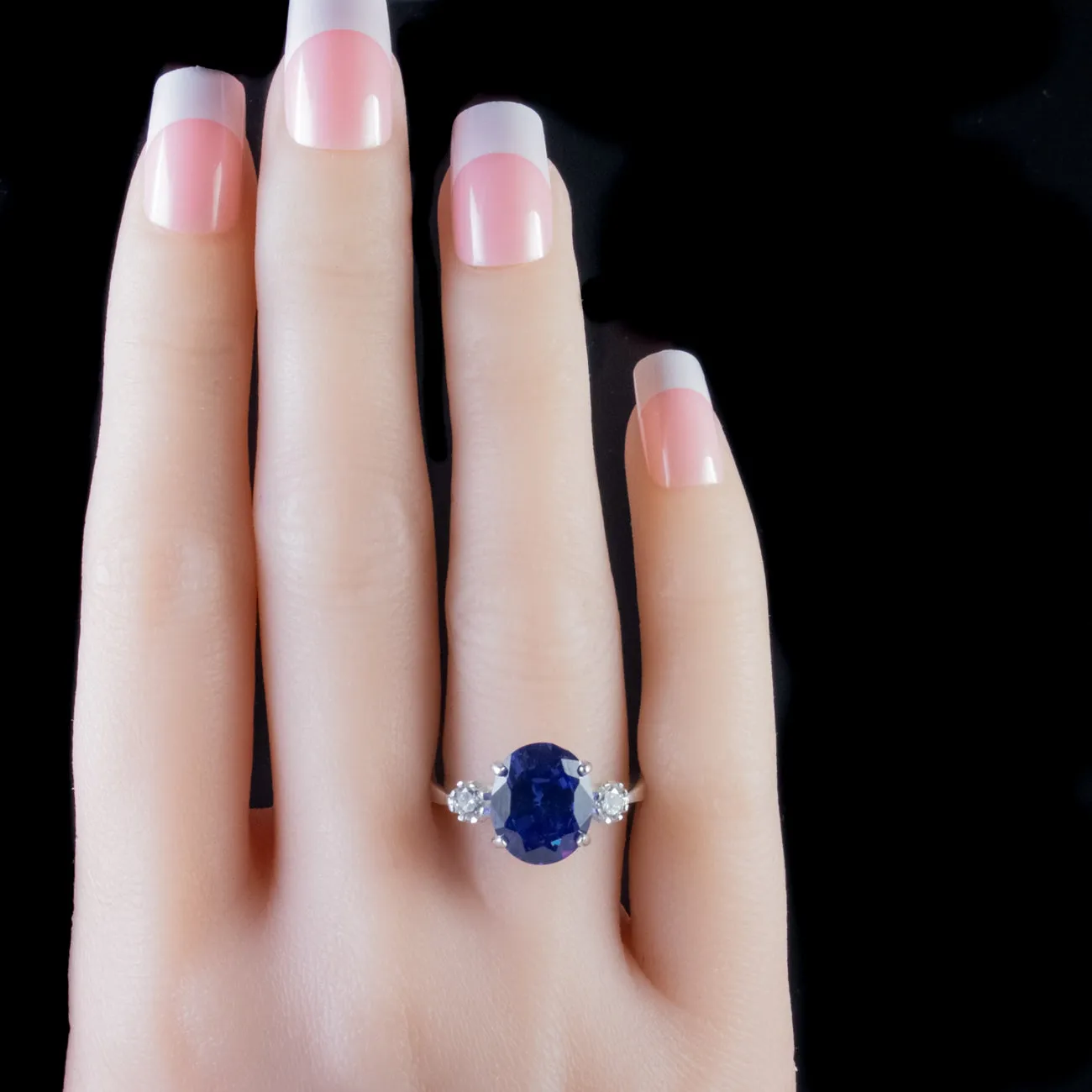Blue Cubic Zirconia Trilogy Ring Silver