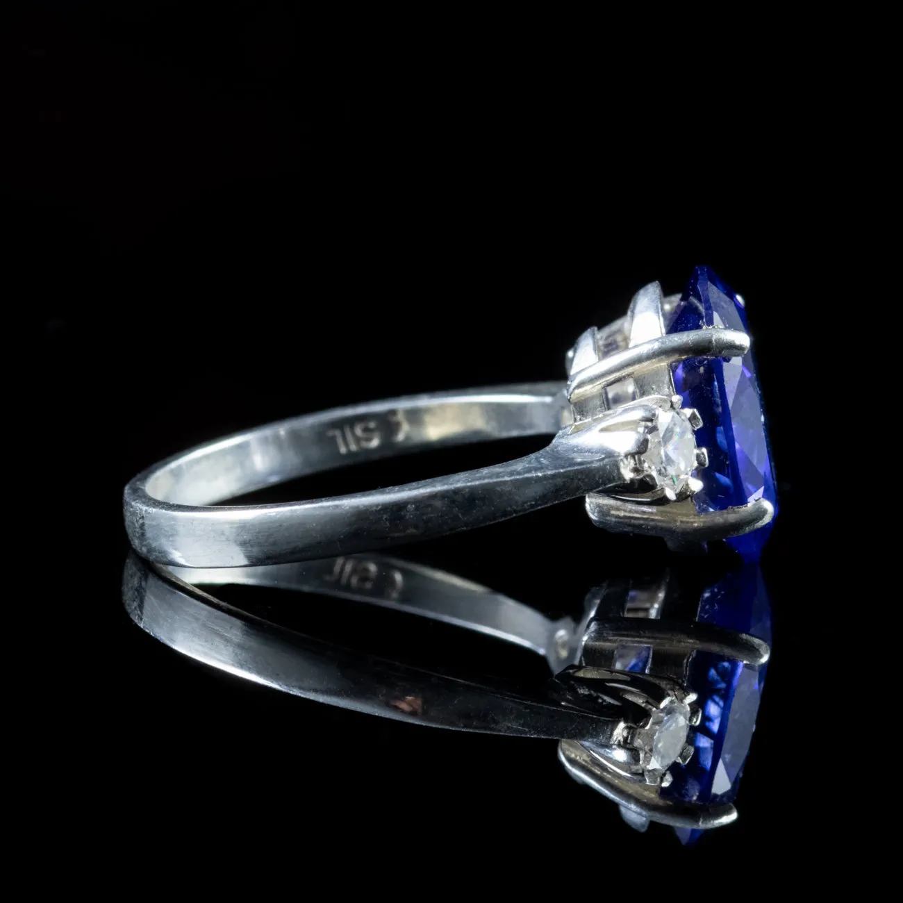 Blue Cubic Zirconia Trilogy Ring Silver