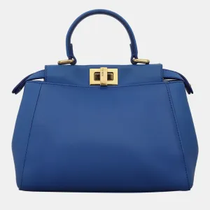 Blue Leather Mini Peekaboo Top Handle Bag