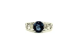 Blue Sapphire & Diamond Filigree Ring Ad No.0664