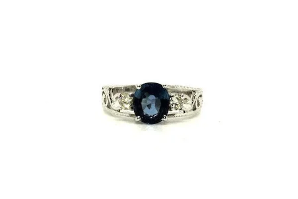 Blue Sapphire & Diamond Filigree Ring Ad No.0664