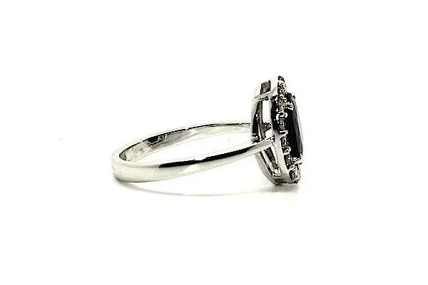 Blue Sapphire & Diamond Halo Ring Ad No. 1067