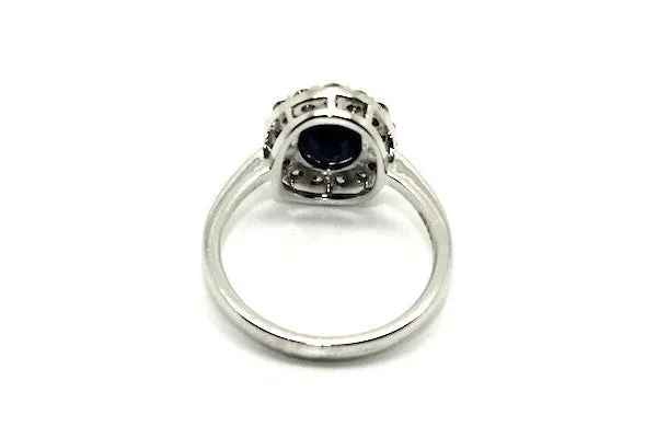 Blue Sapphire & Diamond Halo Ring Ad No. 1067