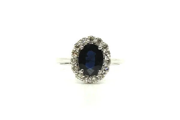 Blue Sapphire & Diamond Halo Ring Ad No. 1067
