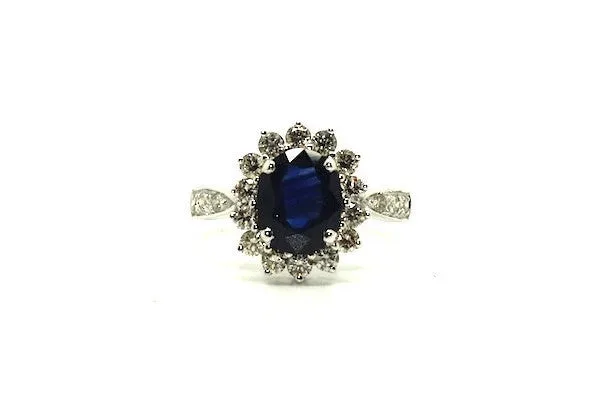 Blue Sapphire And Diamond Halo Ring Ad No.0477