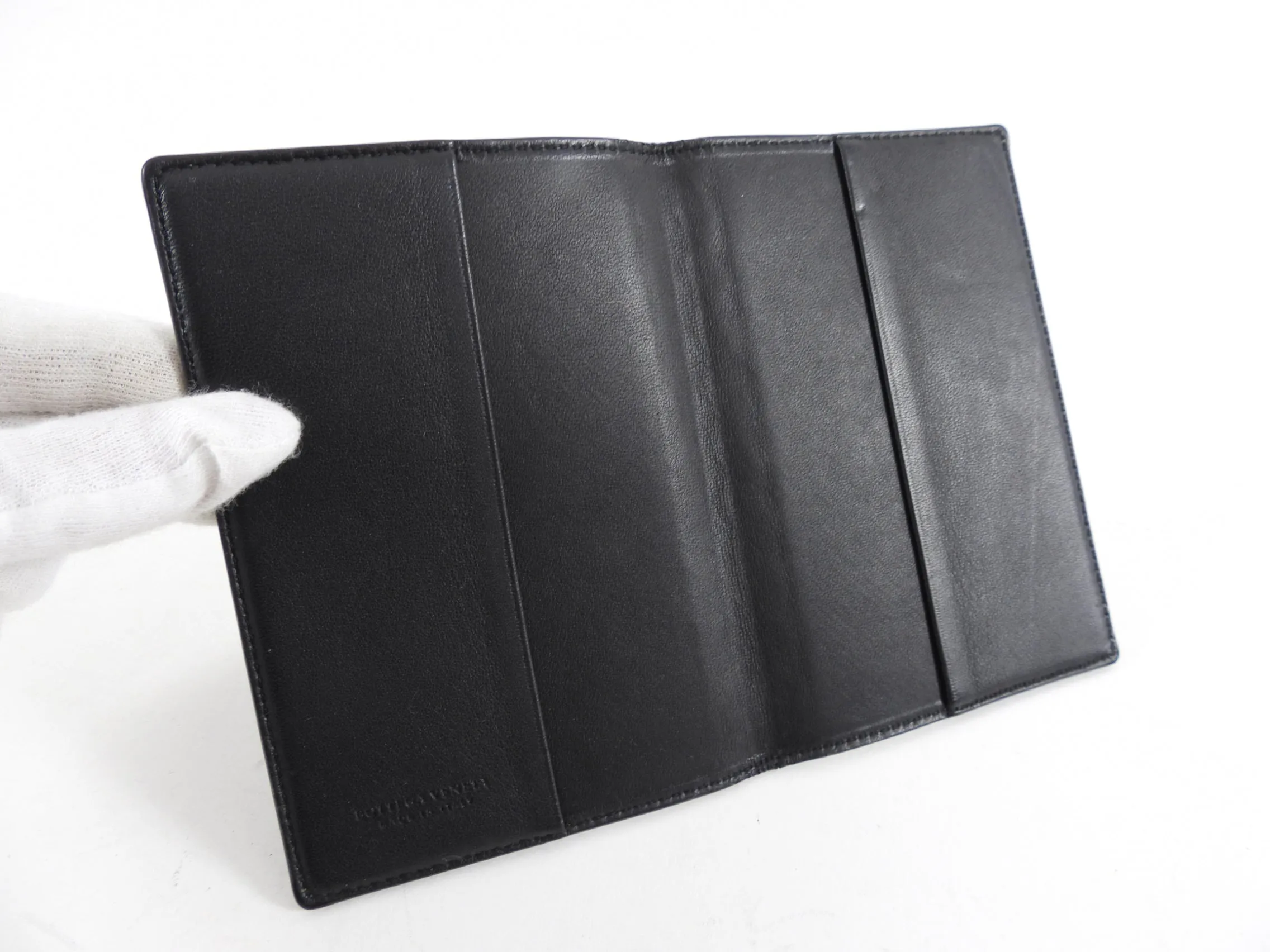 Bottega Veneta Black Intrecciato Leather Passport Holder