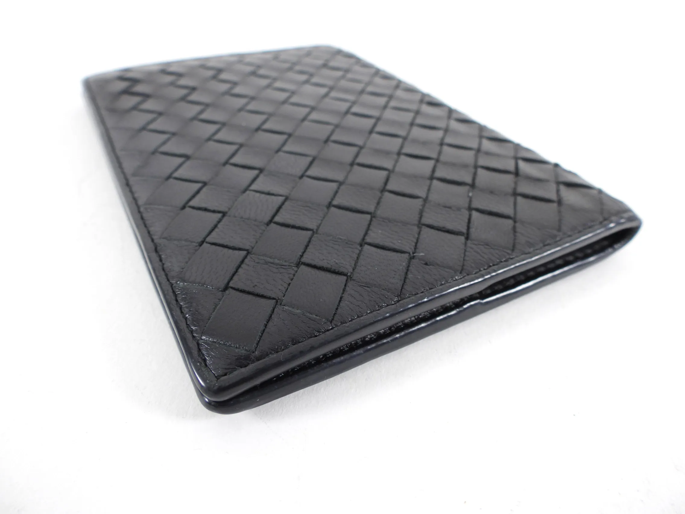 Bottega Veneta Black Intrecciato Leather Passport Holder