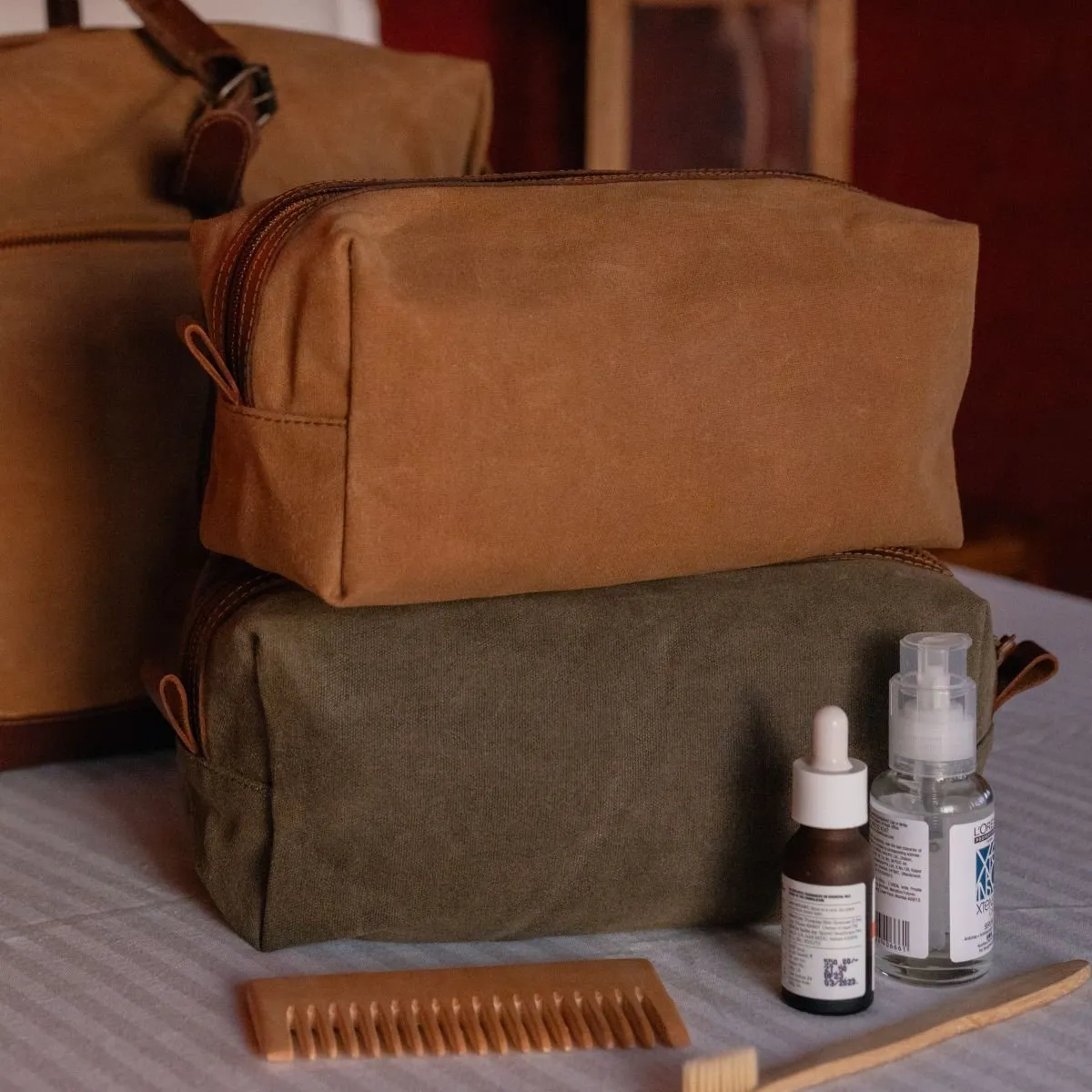 Brown Canvas Dopp Kit