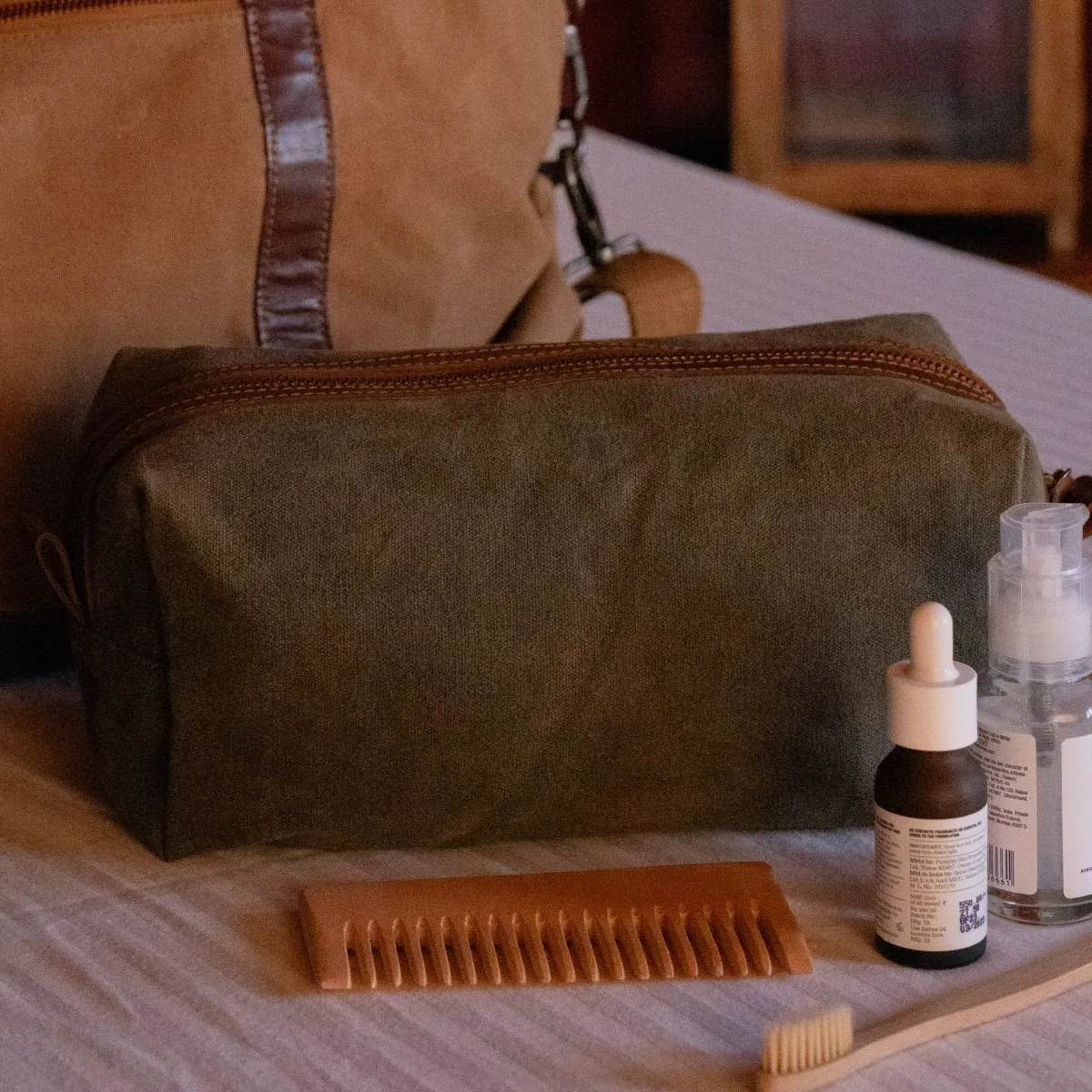 Brown Canvas Dopp Kit