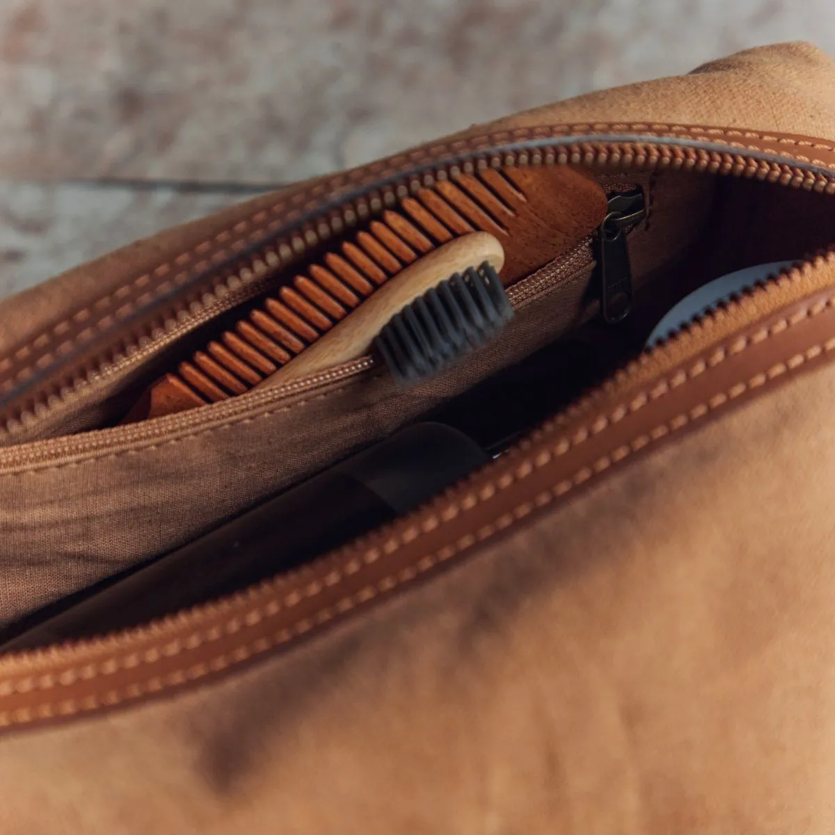Brown Canvas Dopp Kit