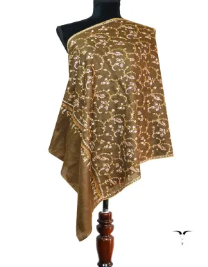 brown jaali embroidery pashmina stole 8620