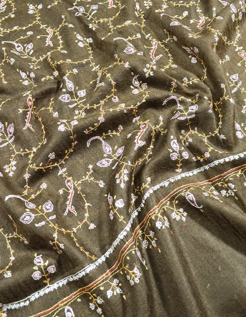 brown jaali embroidery pashmina stole 8620