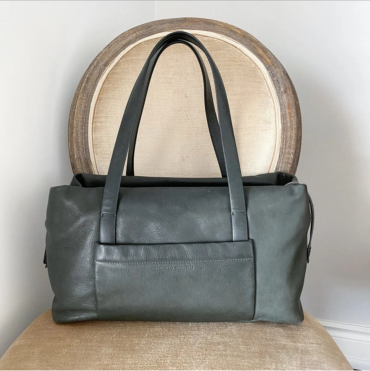 Brunello Cucinelli Dark Green Double Handle Duffle Bag