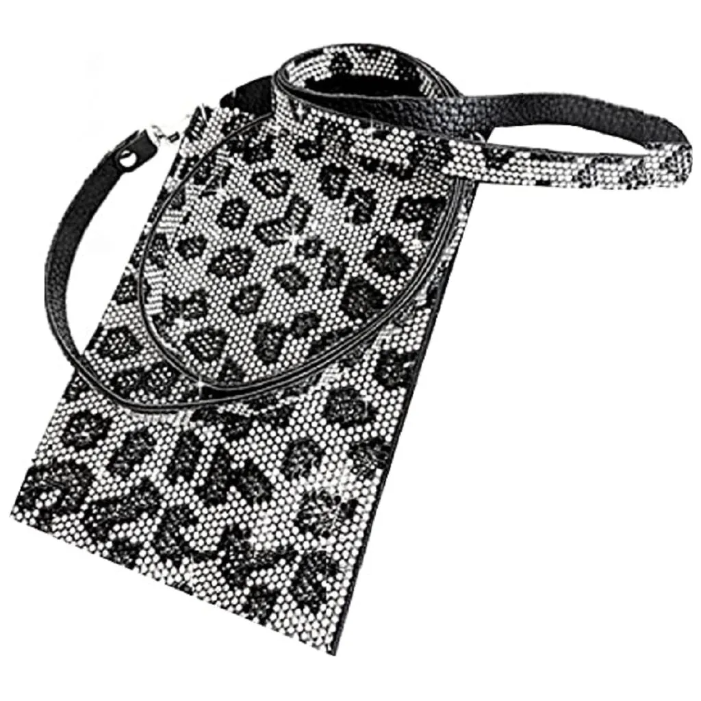 Bubbles & Bling Cellphone Crossbody Purse Snow Leopard Silver
