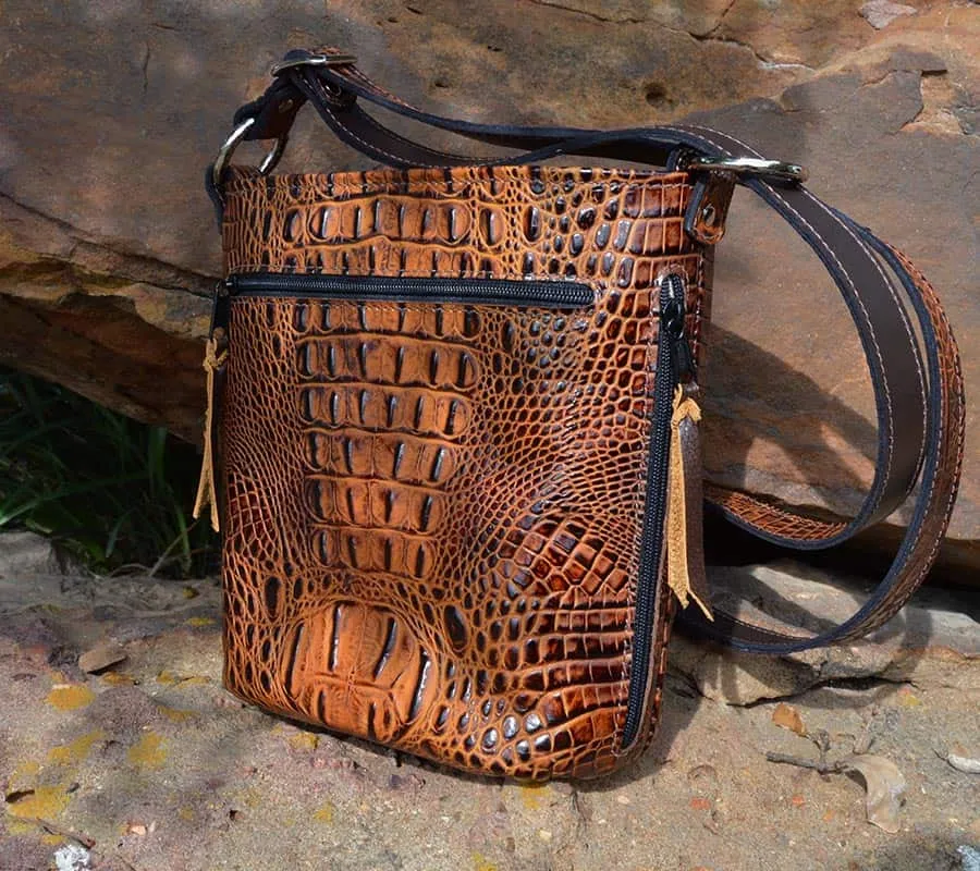 Butternut Embossed Croc Bucket Gun Concealment Purse