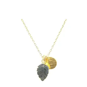 Carved Gemstone Leaf Charm Necklace: Labradorite (NGCH7844LD)