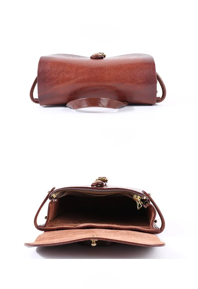 Casual Black Leather Mens Cool Square Side Bag Messenger Bag Vertical Brown Small Postman Courier Bag for Men