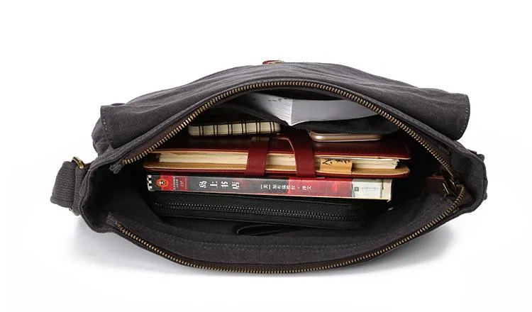 Casual Canvas Dark Gray Men's Side Bag Shoulder Bag Postman Messenger Bag For Men