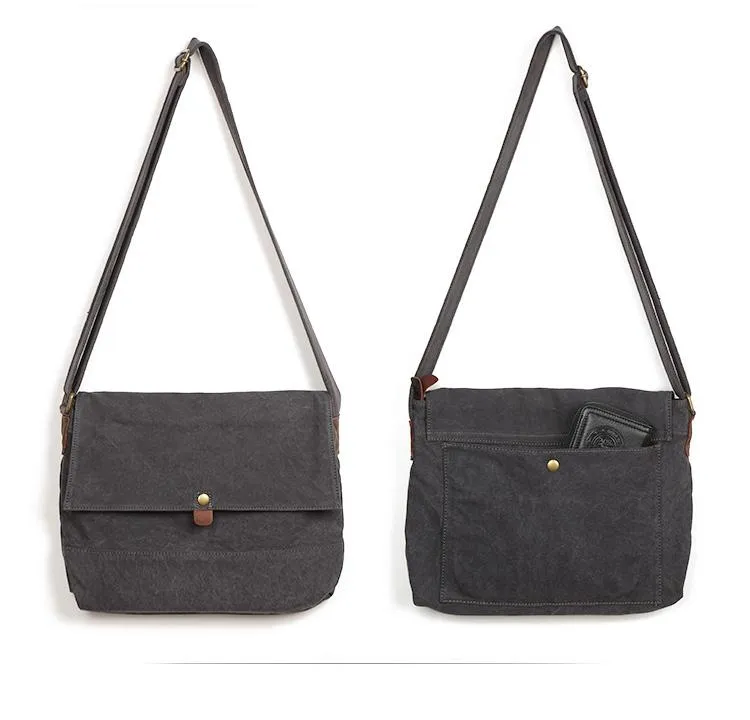 Casual Canvas Dark Gray Men's Side Bag Shoulder Bag Postman Messenger Bag For Men