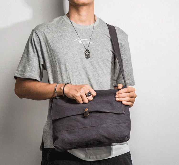 Casual Canvas Dark Gray Men's Side Bag Shoulder Bag Postman Messenger Bag For Men