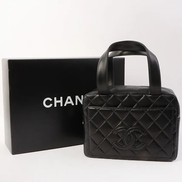 Chanel Around 2000 Made Cc Mark Stitch Top Handle Bag Mini Black