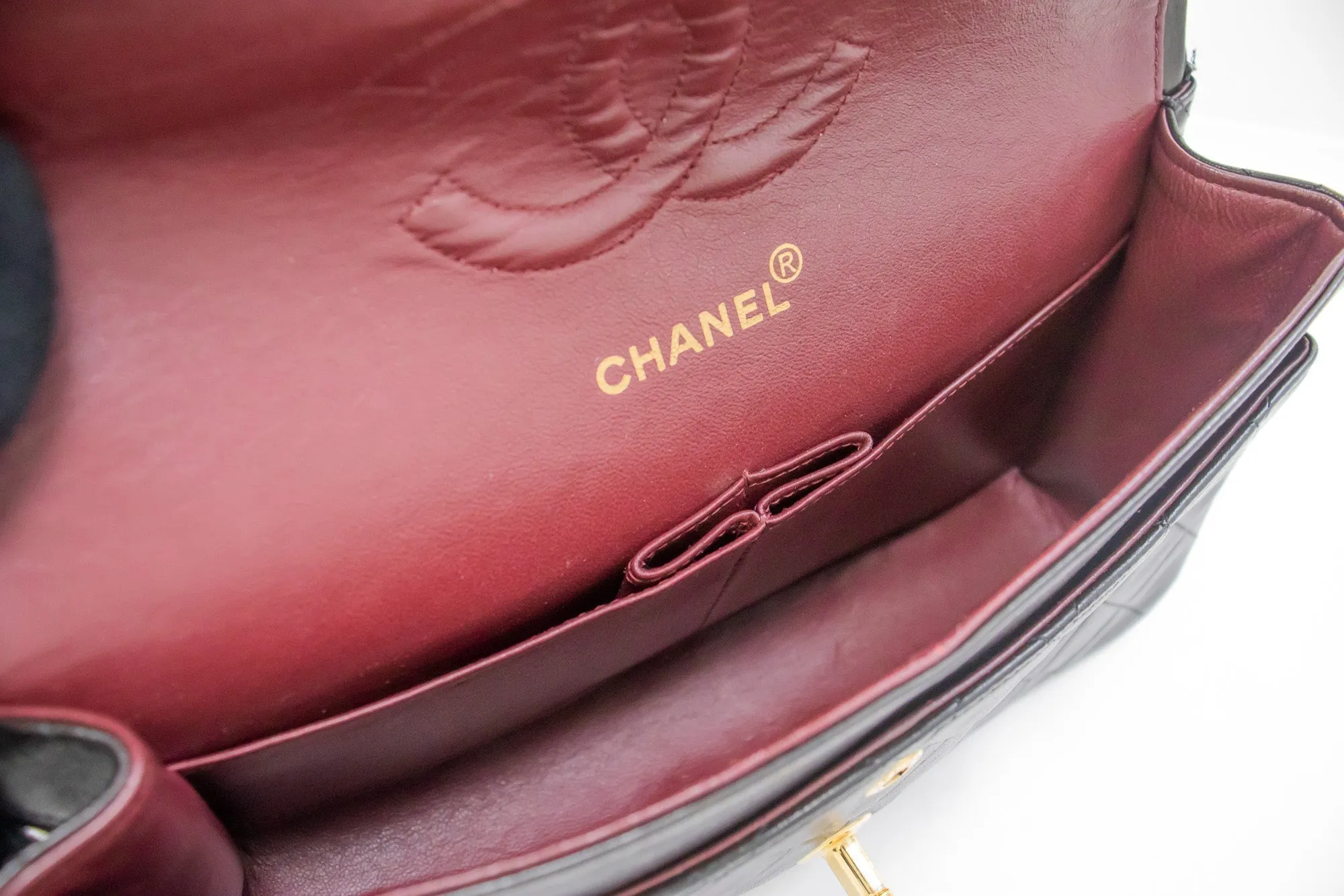 CHANEL Classic Double Flap 10" Chain Shoulder Bag Black Lambskin k04
