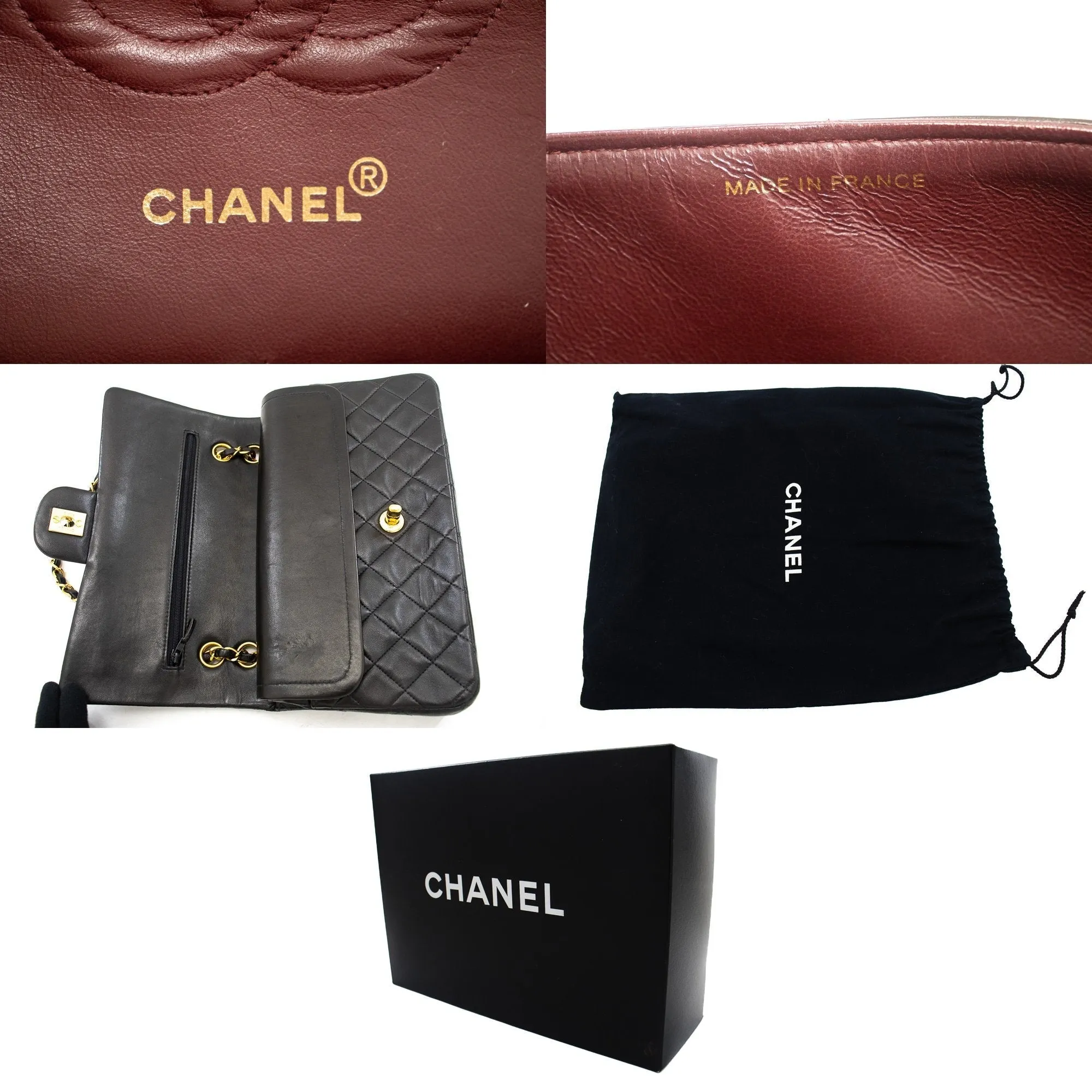 CHANEL Classic Double Flap 10" Chain Shoulder Bag Black Lambskin k04