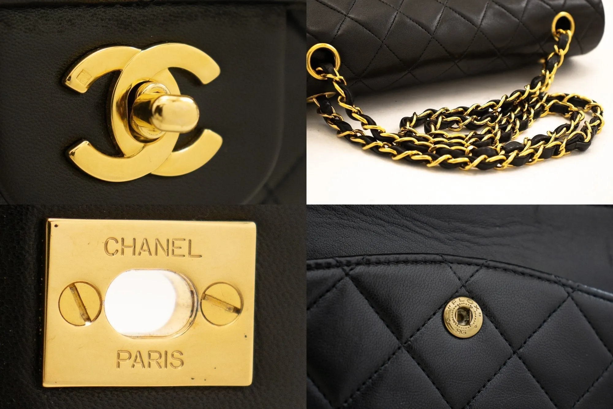 CHANEL Classic Double Flap 10" Chain Shoulder Bag Black Lambskin k04