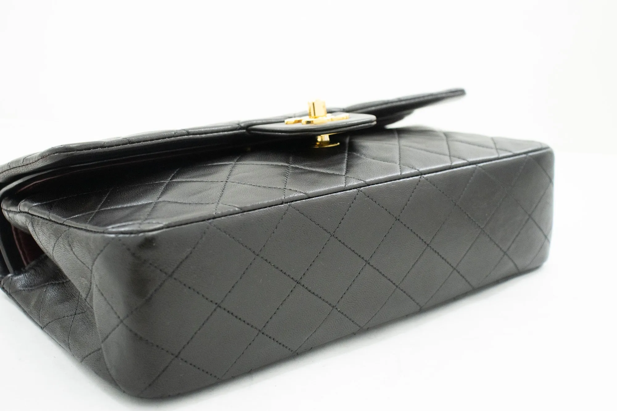 CHANEL Classic Double Flap 10" Chain Shoulder Bag Black Lambskin k04