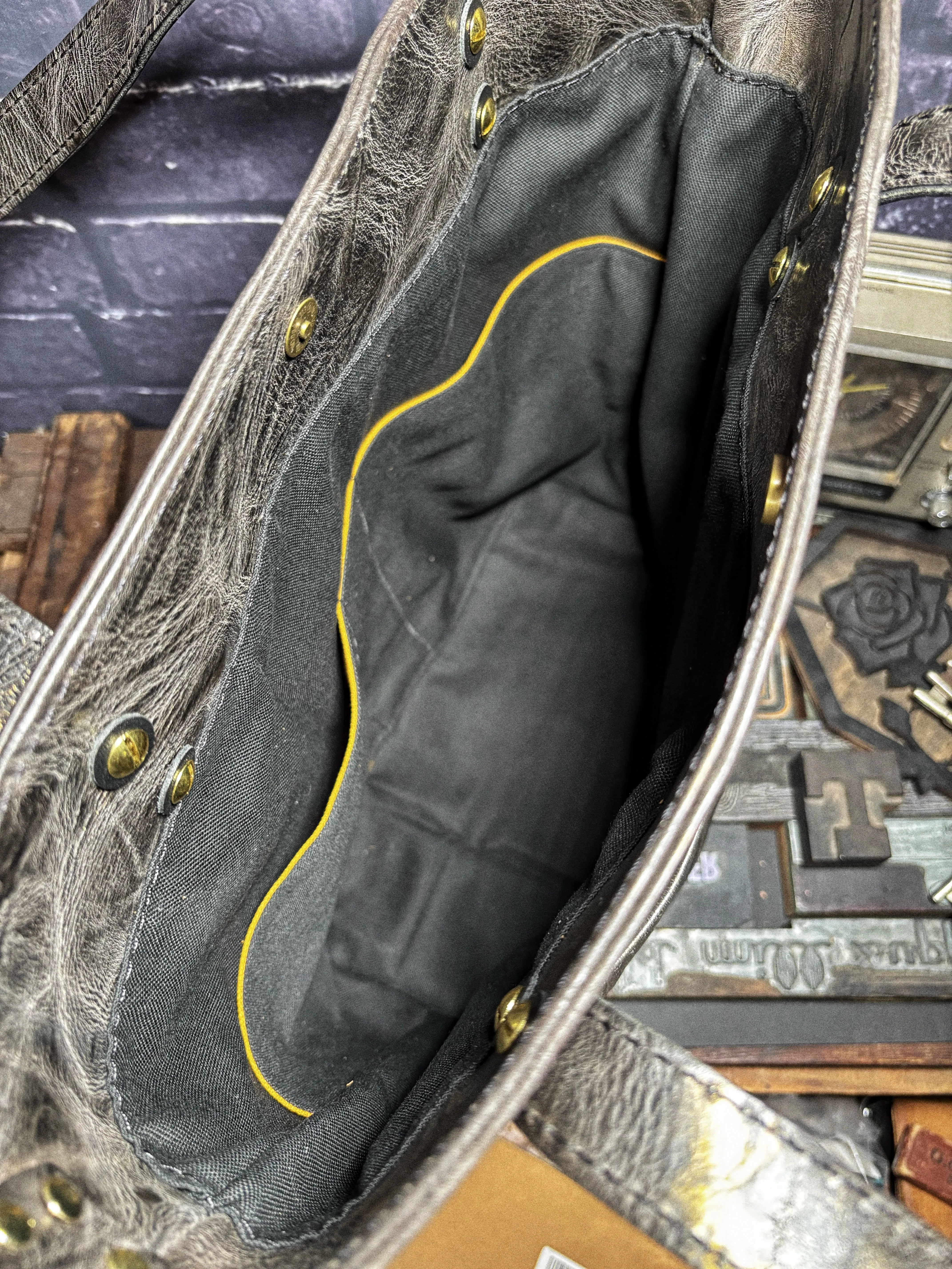 Charcoal & Gold Handmade Leather Tote Bag